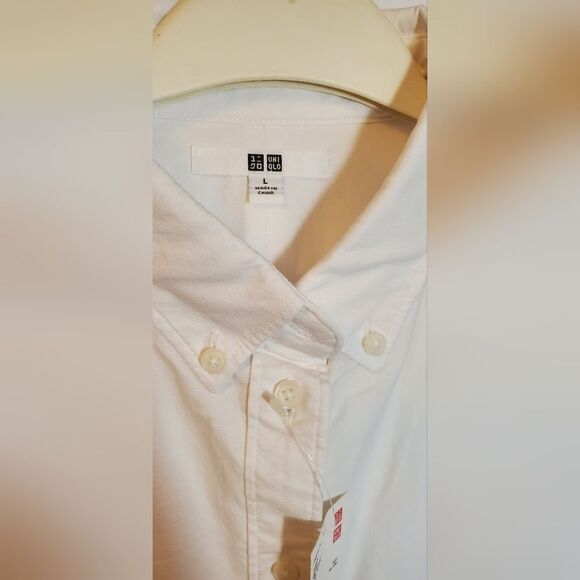Large Uniqlo White Button-down Long Sleeve Collar Dress Shirt - Picture 7 of 7